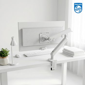 필립스 SPT7308 싱글 모니터암 기계식 스프링암 듀오톤 화이트 베사홀 세로 피벗 거치대 고중량