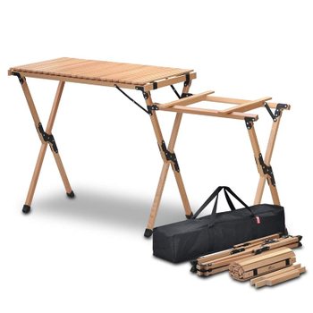 [해외] FIELDOOR 나무 롤 탑 주방 테이블 자연 148cm×45cm×80cm 투버너