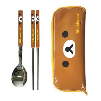 JMds 엠제이씨 리락쿠마 슬림 얼굴 수저 케이스 세트 (브라운) 아동수저 젓가락 수저세트 도시락