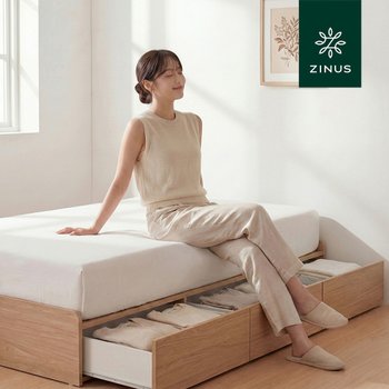 루미 수납 무헤드형 침대 프레임 네추럴오크 (SS)
