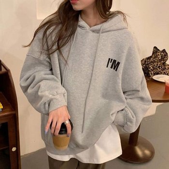 [JHL70645_51IB]후드 맨투맨 루즈핏 영어 레터링 여자