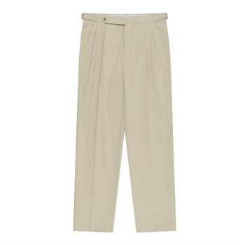 Essential Linen Cotton Twill Adjust 2-Pleated Relaxed Chino (Beige)