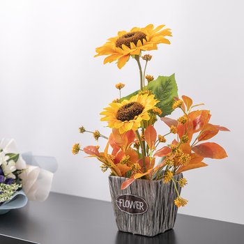 해바라기 조화 바구니 아글레오 set 35cm 인테리어 꽃 테이블 장식 소품 금전화 풍수 행사 개업