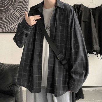 남성 베이직디자인 포켓 오버핏 긴팔 체크 셔츠 남방 (WE70437)