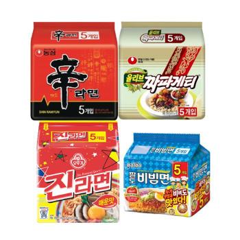 봉지라면 4종 혼합 각1팩 / 신라면+진라면 매운맛+짜파게티+팔도 비빔면 (S11178523)
