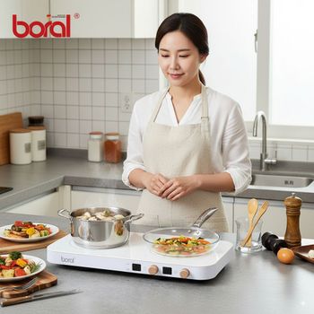 1500W 고출력 [보랄]  2구 인덕션 휴대용 식탁용 이동식 전기렌지 화이트에디션