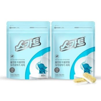 유한킴벌리 올인원 타블렛 식기세척기 세제 60개 2팩(무향) 식세기