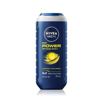 [해외] 니베아 남성용 맨 파워 샤워젤 250ml 올인원 바디, 페이스, 헤어