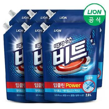 비트 세탁세제 딥클린파워 액체 2L 리필 6개 일반 드럼 겸용