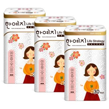 한예지 두루마리휴지 생활전략 천연펄프 화장지3겹 27M 30롤3팩