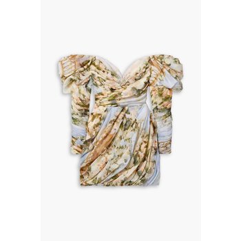 [해외] 루미너시티 오프숄더 드레이프 플로럴 리넨 실크 혼방 오간자 미니 드레스 1647597350072751