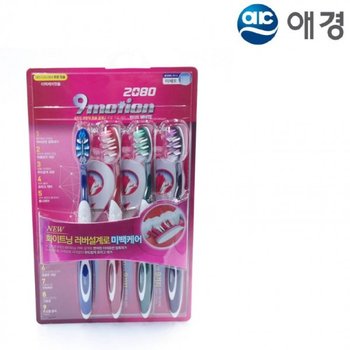 애경 실용적인 2080 나인모션 화이트 칫솔 4개입 미세모 양치질 구강관리 치아관리 가글 양치습관