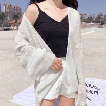 여성 HAWN3041 모던한 베이직 루즈핏 가디건 숄 카디건 여자 긴팔 니트