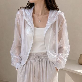 MARIO글로시 펄 시스루 쿨링 집업 여름 자켓 260619 DK260_P428697361