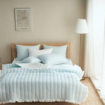 [베드앤데코] 쿨첵 시어서커 여름누비이불+카펫+베개커버세트SS