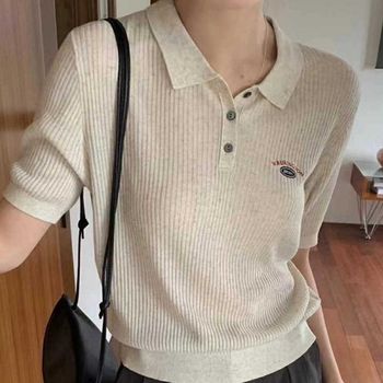 데일리 썸머 니트 카라 블라우스 골지 여름 오피스룩