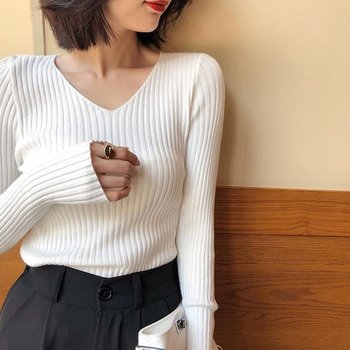 TC G126819_슬림 브이넥 긴팔 골지니트 티셔츠 (WFJ8HXI)