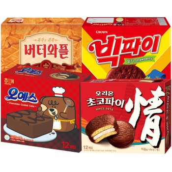 인기과자4종 초코파이 468g+오예스 360g+버터와플316g+빅파이324g_