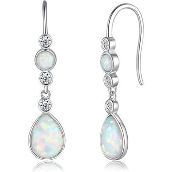 [해외] FANCIME 귀걸이 모조 오팔 스털링 실버 후크 화이트 파이어 2개 세팅 물방울 모양 10월 탄생석