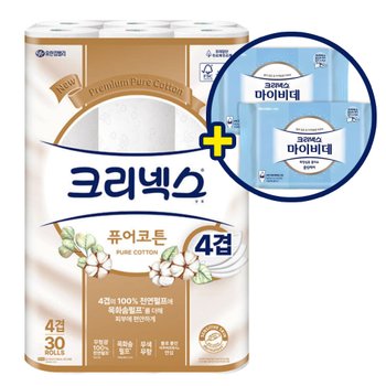 크리넥스 4겹 퓨어코튼 화장지 25m 30롤