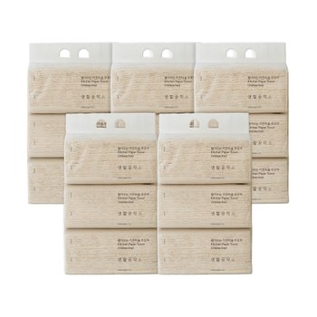 [생활공작소] 뽑아쓰는 키친타올 무표백 (100매x3팩) x 5개 (100천연펄프)
