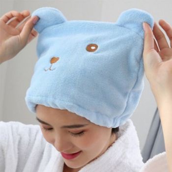 부드러운 곰돌이 헤어타올 블루 극세사 머리 드라이 수건 헤어드라이타올 머리말리기 스타일리쉬