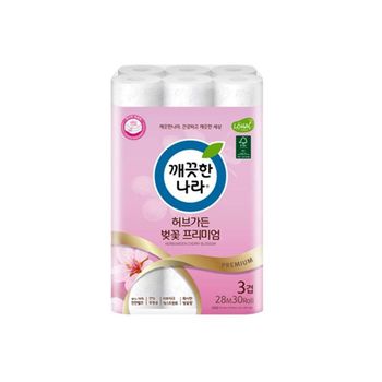 벚꽃 E3P9O4A1 프리미엄 3겹 두루마리 휴지 28mX30롤 3겹화장지