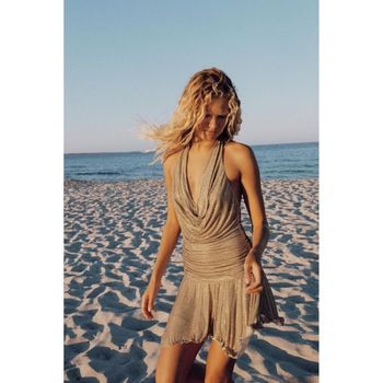 [해외] ZARA 자라 우먼 드레이프드 홀터넥 미니 드레스 원피스RHINESTONES 브론즈 4772383312 1317196