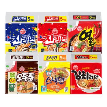진라면 순한맛5입+매운맛5입+열라면5입+오동통면4입+스낵5입+김치라면4입..[35959981]