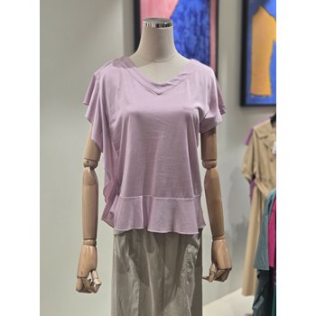 [발렌시아] 브이넥 러플 배색 반팔 티셔츠 256MC32 [P003637938]