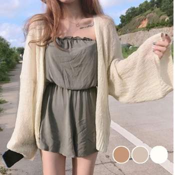 사계절 890EDL20 얇은 루즈핏 긴팔 시스루 니트 숄 가디건