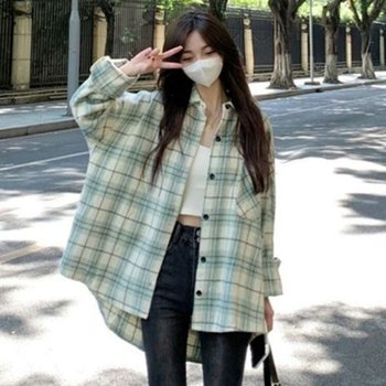 여성 파스탈 체크 카라 셔츠 1P 데일리 심플 남방 긴팔블라우스 루즈핏셔츠