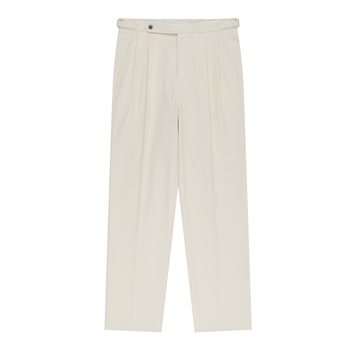 Essential Linen Cotton Twill Adjust 2-Pleated Relaxed Chino (Ecru)