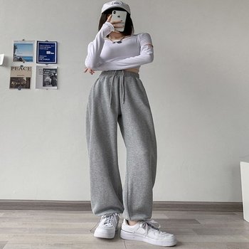 여성 기본 스트링 조거일자팬츠 캐주얼 트레이닝팬츠 밴딩 스트링 트레이닝 캠핑룩