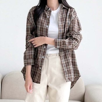 남녀공용 커플 베이직 데일리 대딩룩 캐주얼 오버핏 타탄 체크남방