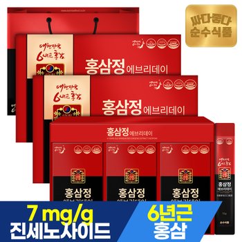 6년근 홍삼정 홍삼 스틱 3박스(90포) + 전용쇼핑백 / 진액 진세노사이드 7mg