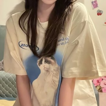 [해외] 여성 박시 렉돌 캣츠 포인 여름 반팔 상의 티셔츠