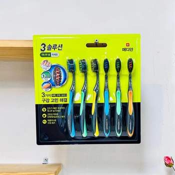 메디안 3 솔루션 대나무 숯 미세모칫솔 6개입 불소칫솔 치과칫솔