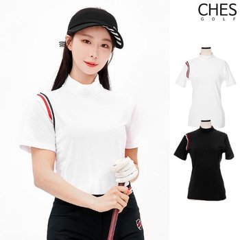 [체스골프-기획상품] 레트로 여성골프 쿨냉감 반목 반팔티셔츠