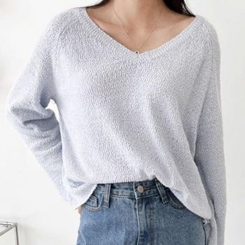 여성 ASEL0850 스타일리시한 인기 엣지 니트 여름 감성 가을 브이넥 여자 긴