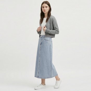 [샵앤] 여성 뒷밴딩 청 3컬러 5사이즈 2단기장 데님 스커트 SR-WSK-21159-21(연블루)