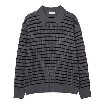 남자 가을 체인 스트라이프 카라 버튼 가디건 DS CA Q279 회색_P375831817