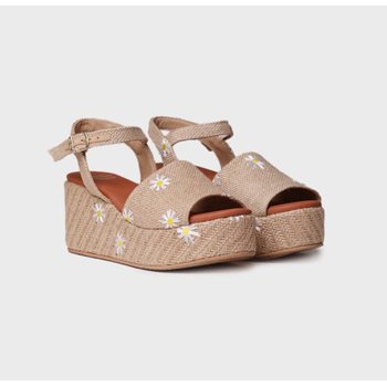 [해외] [TONIPONS - SEUL] 토니폰즈 에스파듀 데이지 자수 웨지 힐 스트랩 샌들 내추럴