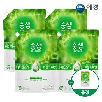 순샘 주방세제 리필 1.2L X 4개+200ml 증정 (베이킹소다피톤치드/구연산자몽 택1)