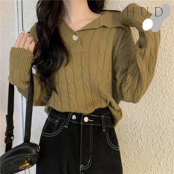 미벨 카라 꼬임라인 원버튼 니트_P328797041