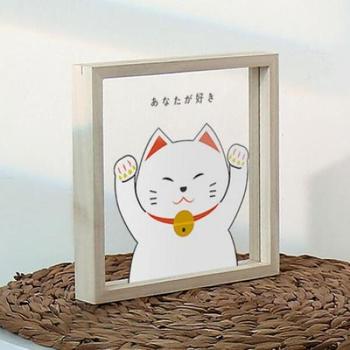 아트박스/꾸밈 eh615-우드투명액자20X20_복고양이마네키네코