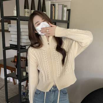 여성 FM27FW31 3컬러 투웨이지퍼 하이넥 가을 슬림 크롭가디건