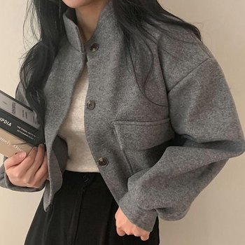 그레이코트 숏코트 울자켓 덱자켓 베이지 여성 크롭 스타일 버튼 잠금 항공잠바 여자점퍼