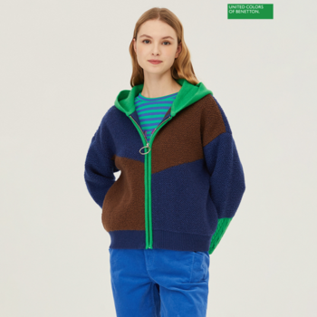 베네통 컬러 블럭 후드 니트 집업 BAKCA1511