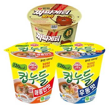 컵누들 매콤한맛 6입 + 컵누들 우동맛 6입 + 짜파게티범벅 6입